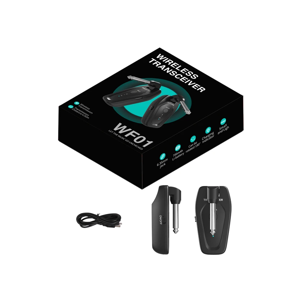 Konix Basics Digital Wireless Guitar System Transmitter/Receiver with Rechargeable Batteries, Black