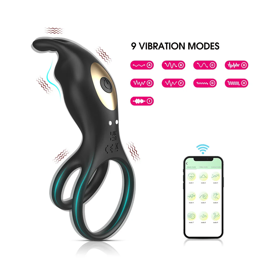 Adult Rogue Rabbit APP Remote Control Vibration Double Delay Silicone Lock Essence Ring Couple Products 19