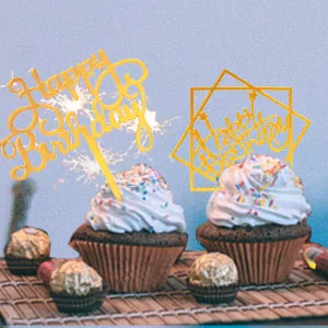 Acrylic Glitter Gold Cake Topper Toppers Happy Birthday Decoration Party Supplies Various Cupcake Decor