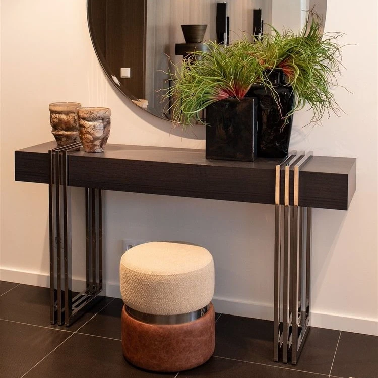 Cheap Price Metal Art Designer Hotel Hall Stainless Steel Marble Entryway Living room Corner Console table with Mirror