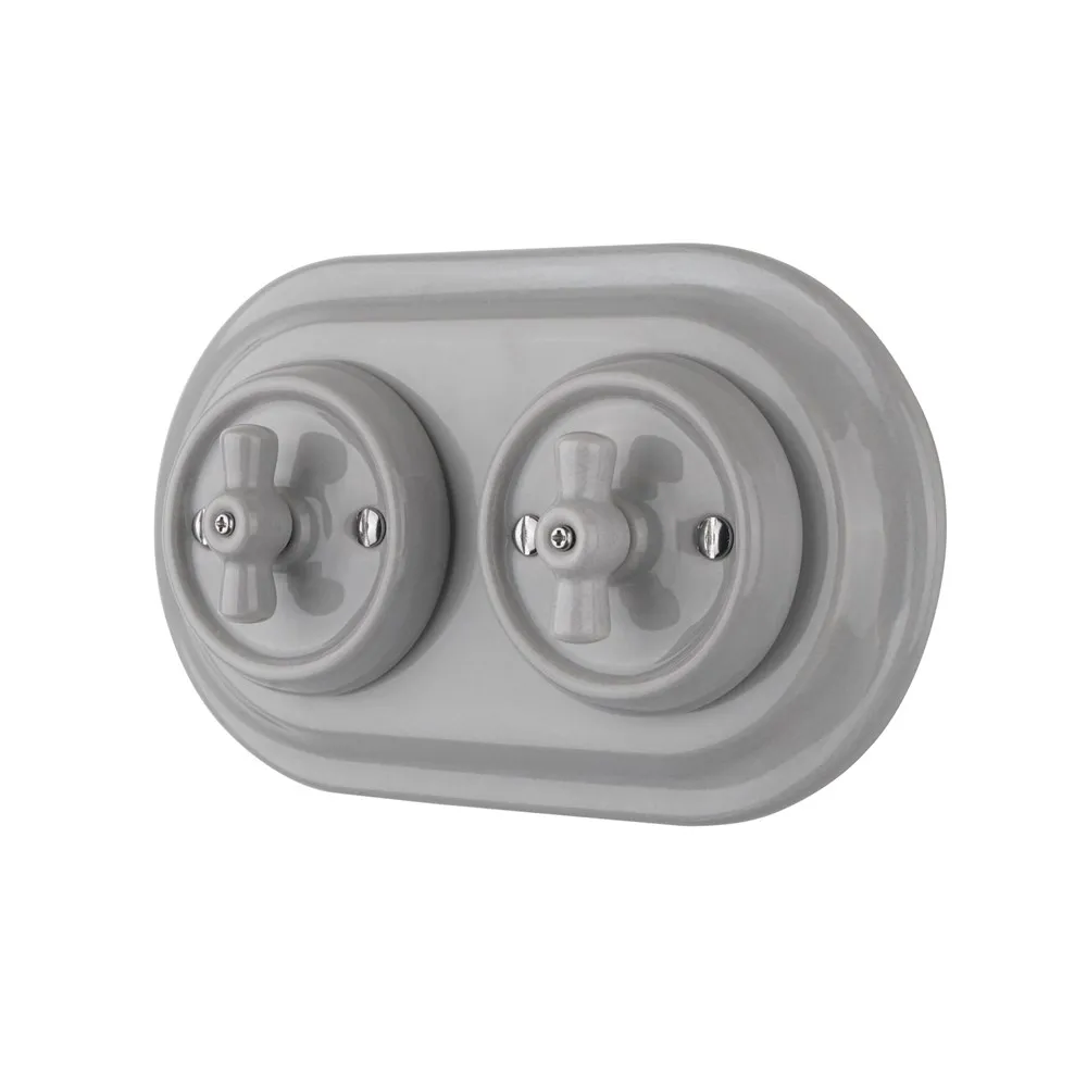 2-Gang Built in Ceramic light switch,triple frames flush mounted porcelain rotary wall switch and socket