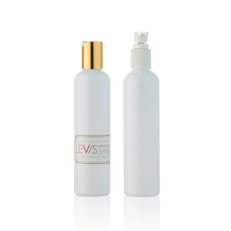 Customized logo round plastic pet bottle 265ml hair care container