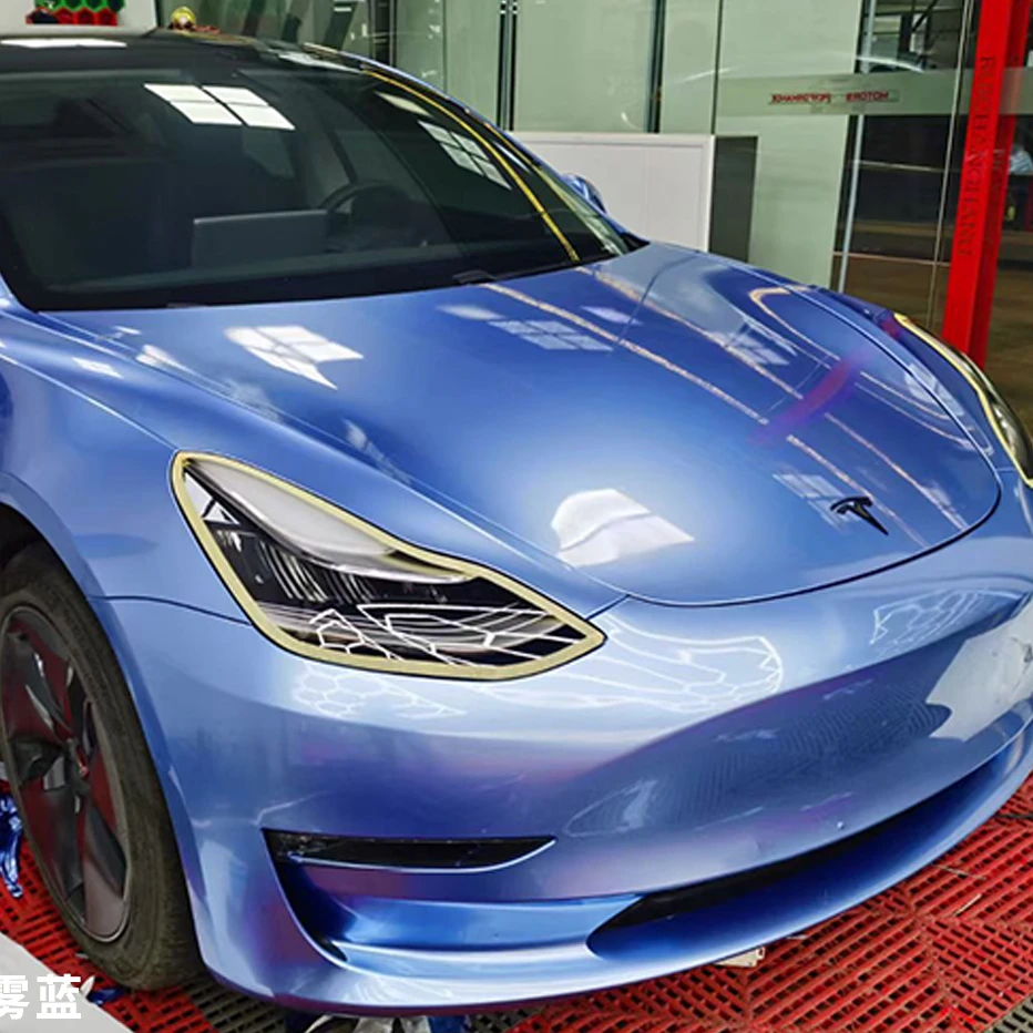 Anolly 1.52 * 18m Wholesale Auto Body Sticker Car Vinyl Satin Metallic Glossy Mist Blue Film Car Wrapping Film