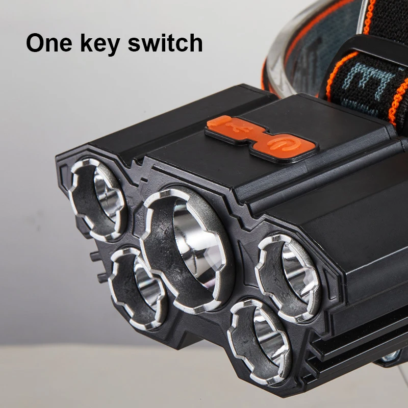 Helius New Wholesale High Quality Plastic Built-in 18650 USB Rechargeable 5 LED Strong Light Multi-function Headlamps