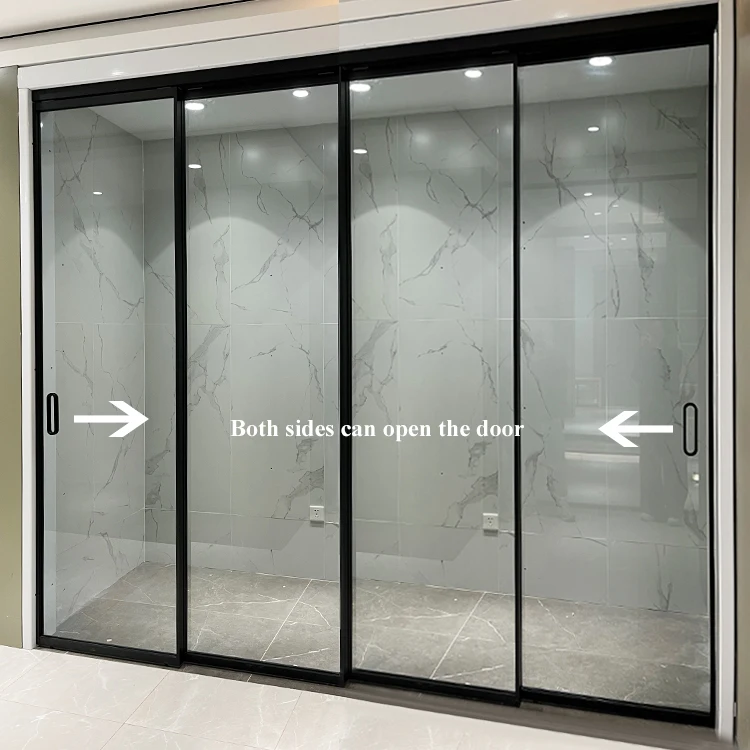 HDSAFE both side open glass sliding door interior villa house aluminum track slim frame soft closing telescopic sliding door