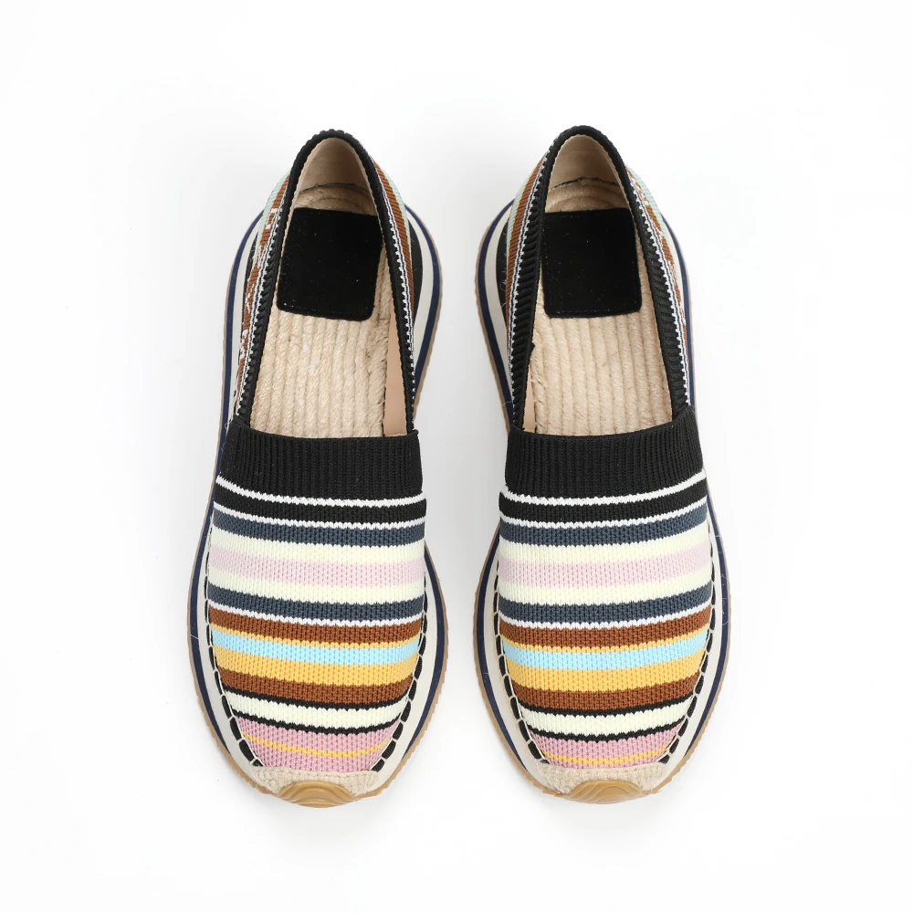 
Selling color stripe interval ladies thick bottom casual stripe espadrilles shoes 