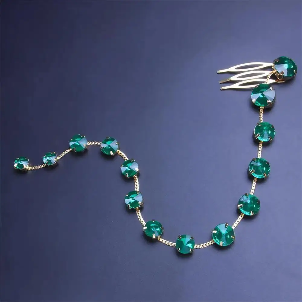 Handmade Bohemian Green Crystal Bridal Headband Rhinestone Flower Wedding Tiara for Girls Prom and Party Vine Hair Accessory