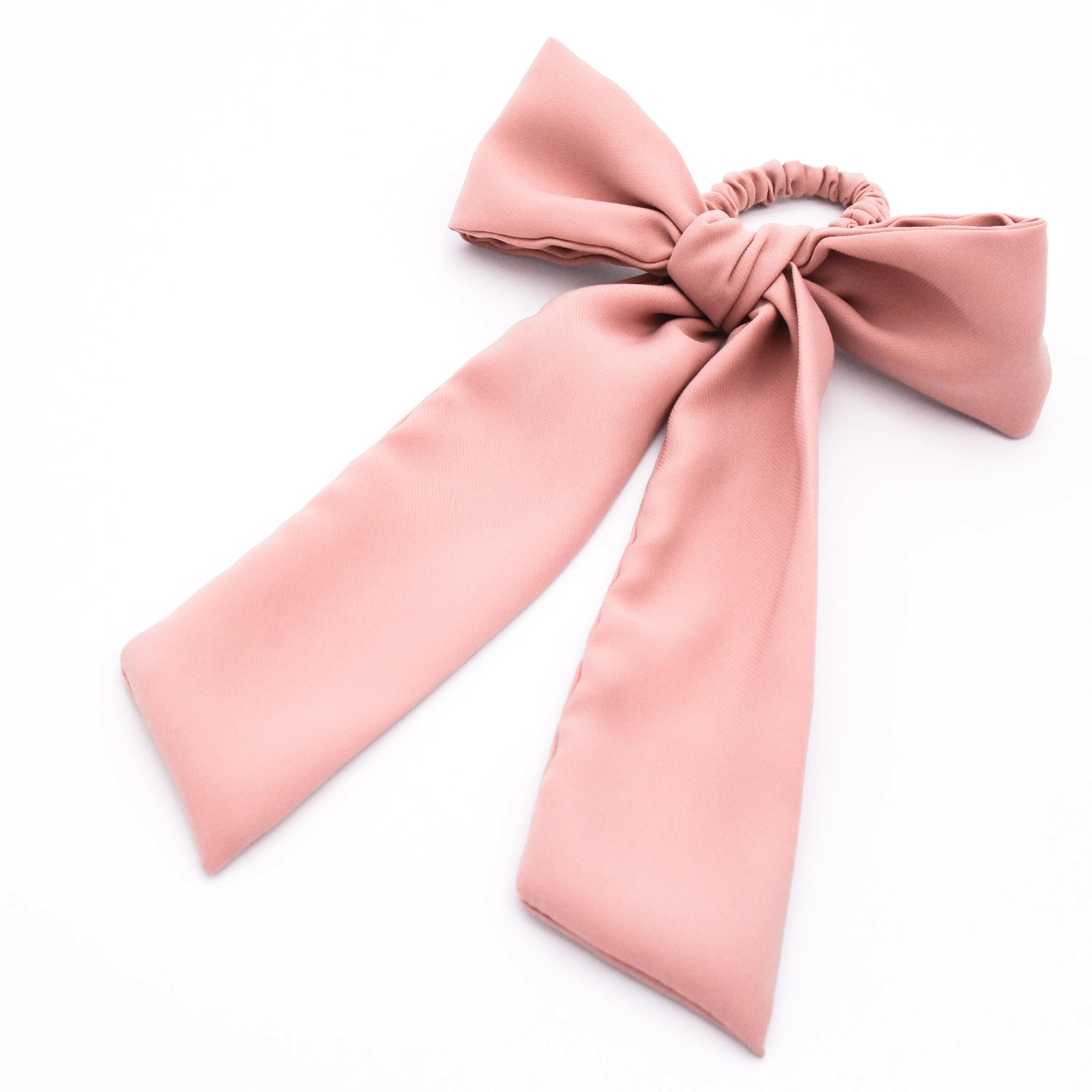 
Wholesale fancy solid color ribbon satin big bow knot hair tie srunchies scarf ponytail holder for women 