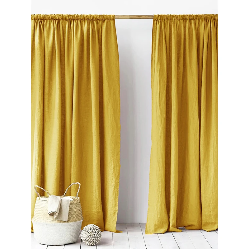 Wholesale Customizable Pure Linen Curtains Fabric Floor curtain for the Living Room Bay window curtains for home
