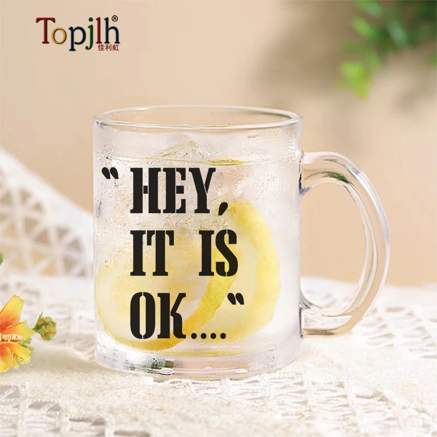 TOPJLH  wholesale coffee cup 11oz transparent clear glass mug sublimation blank glass customized  text custom design neat