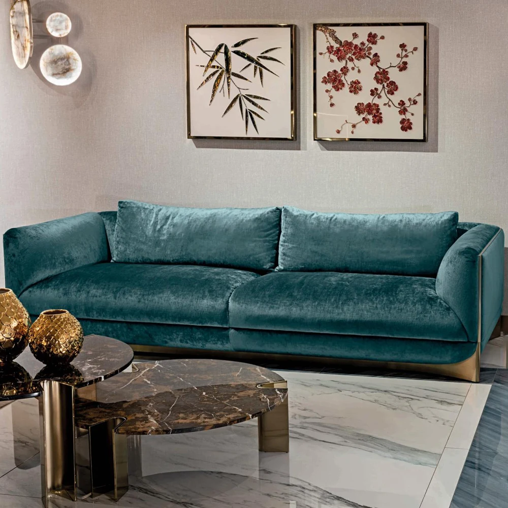 wholesale high end living room furniture green velvet sofa custom modern luxury tufted fabric sofa set