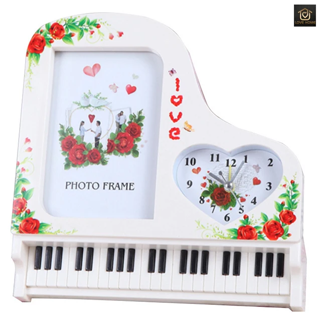 
Creative 5 inch photo frame love piano heart shaped alarm clock multifunction photo frame birthday gift desktop decoration craft 