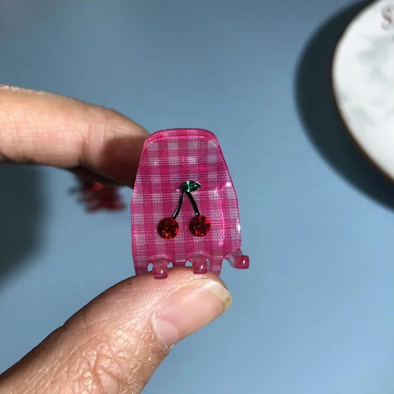 Ins beauty mini plastic acrylic sparkle glitter hair claws clip with letters and cherry crystal sweet hair accessories