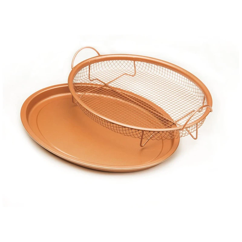 Baking Tray Crisping Basket Non-stick Coating Round Copper Crisper