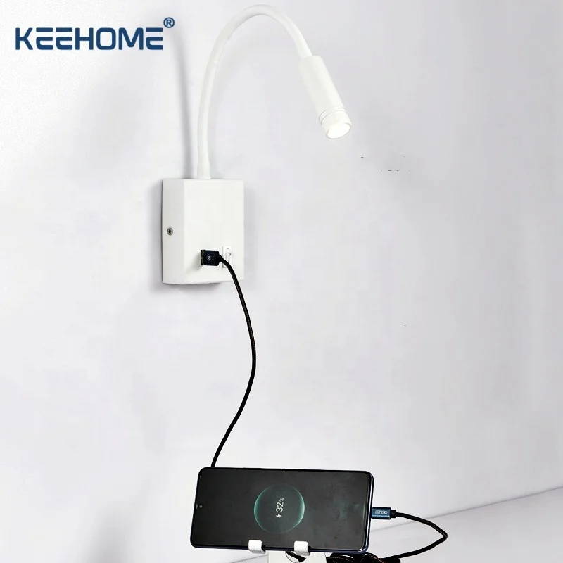 Keehome  3w Modern Hose Wall Lamp Hotel Room Bedside Flexible Led Reading Lamp Wall Mounted