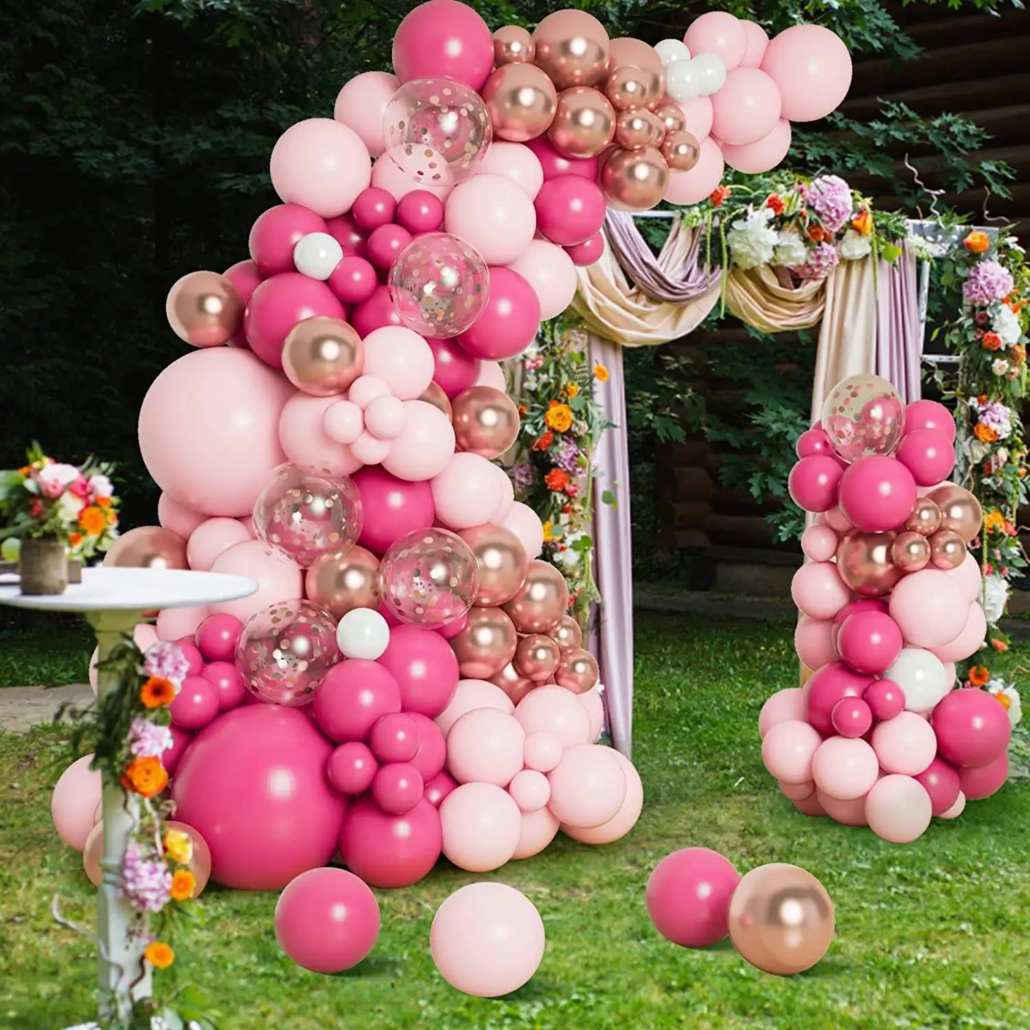 Pink Theme Hot Pink Pastel Pink Metallic Balloons Rose Gold Star Balloon Garland Arch Kit Party Background Decorations