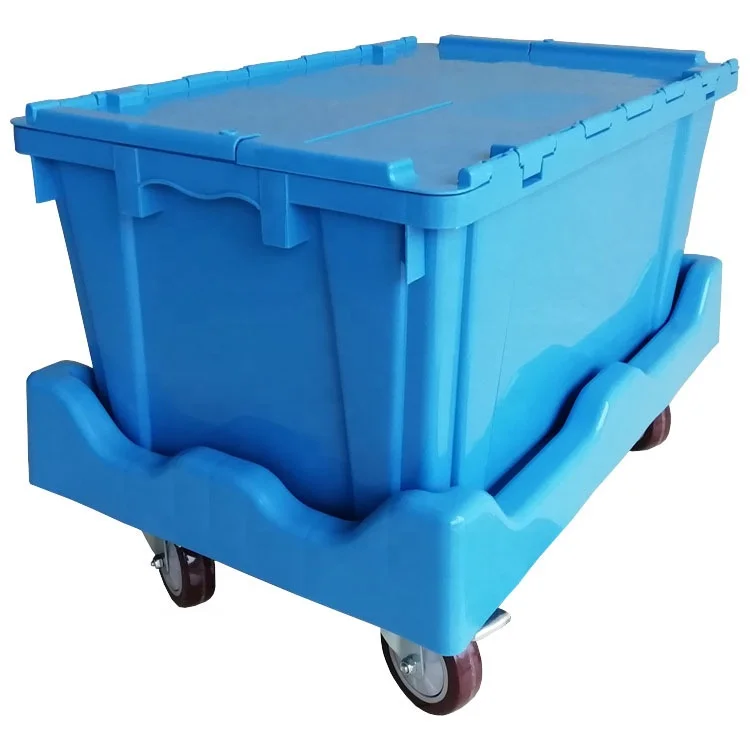 Large Plastic Crate With Lid Attached Lid Container Logistic Tote Bin With Lock Hole Stackable Nestable Plastic Crate