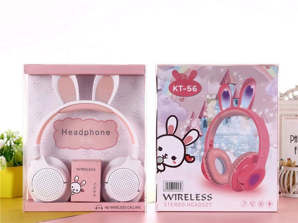 Kids Rabbit Earphone Love Peaches Headphones PM-05 Pink Ear Amazon Top Seller 2022 Wireless Headset with LED for Girls
