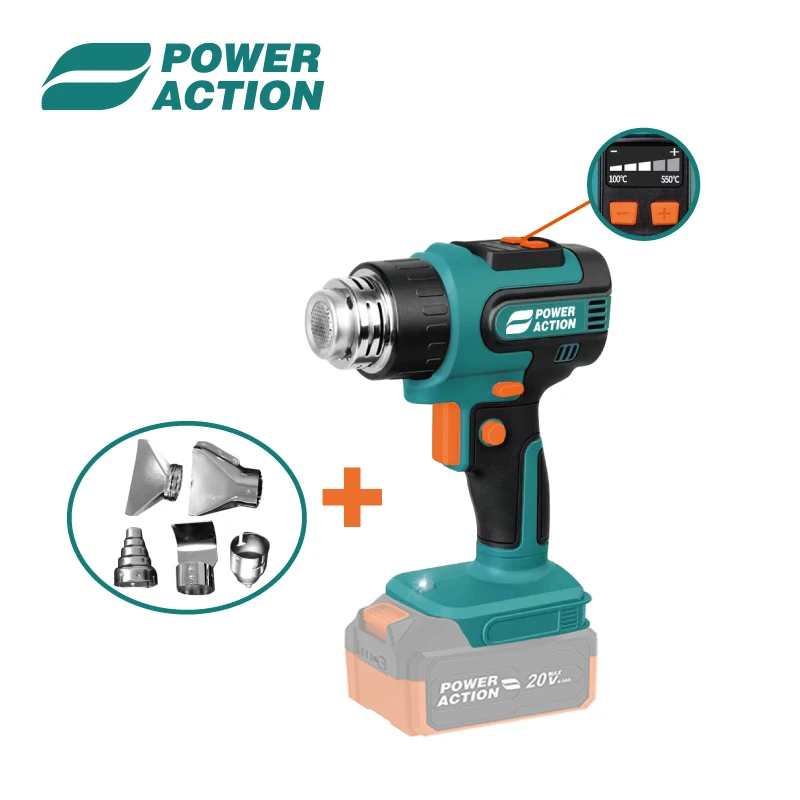 DC POWER 20V Cordless Handheld Hot Air Electric Heat Gun with 5 Nozzles Temperature Adjustable With LED Display