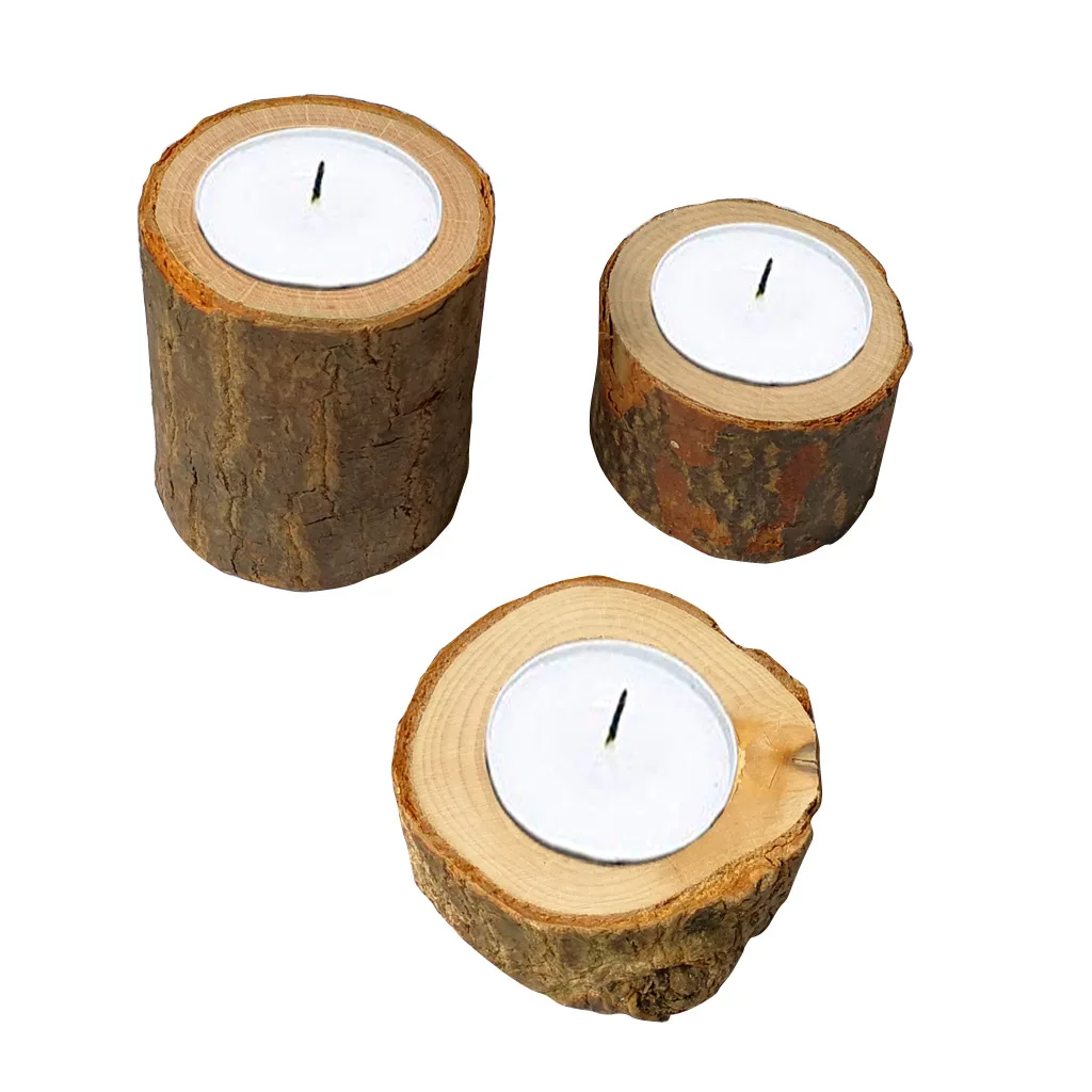 Personality Home Decor Creative Rustic Tree Stump Small Flower Pot Custom Wood Crafts Handmade Natural Wooden Candle Holder