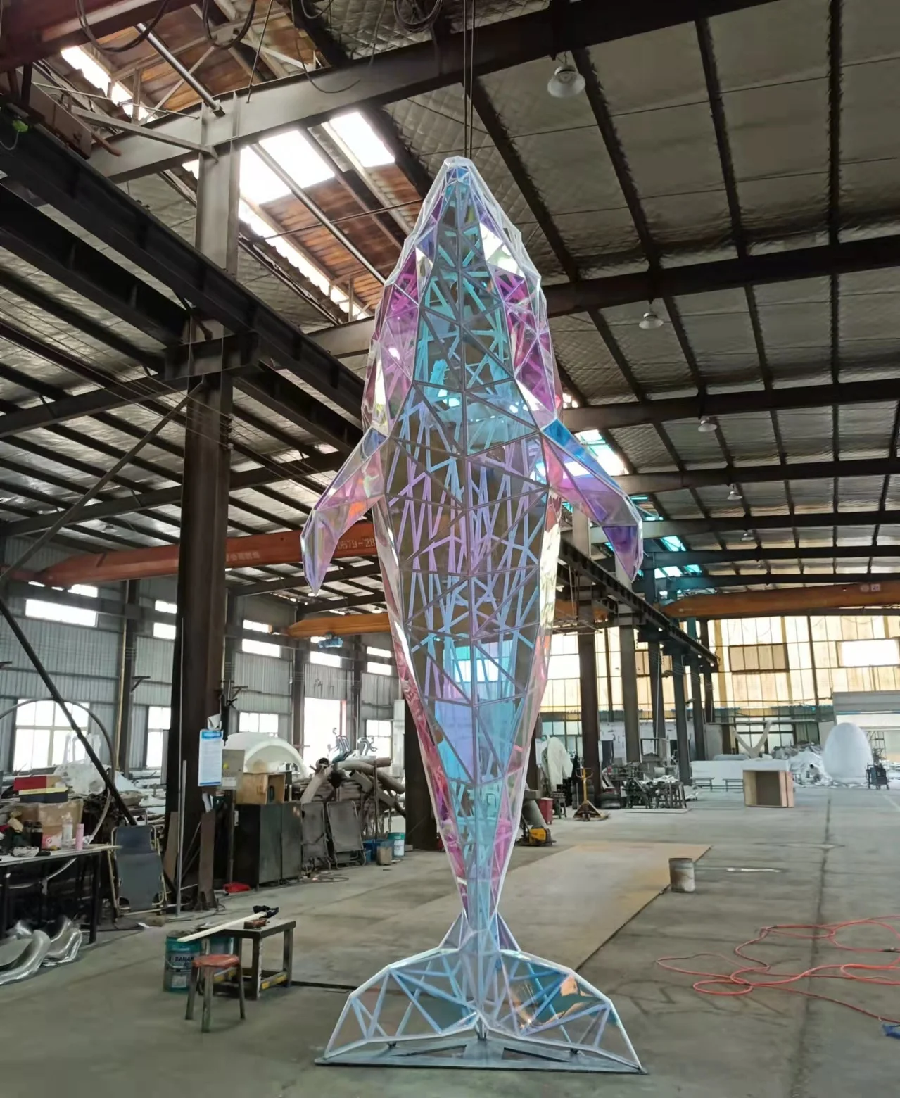 Contemporary metal artificial white whale welding outdoor yard statue landscape display stainless steel garden art sculpture