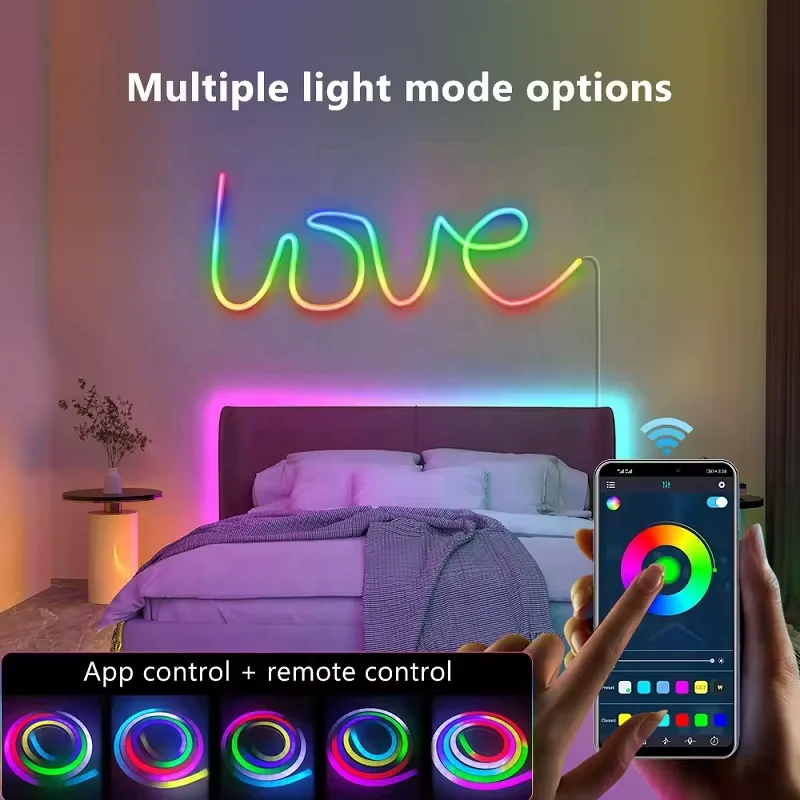 16.4FT 333FT 50F Dazzling Colors LED Rope Light with App Remote Control Multiple Modes DIY T RGB IC Neon Lights for Living Room