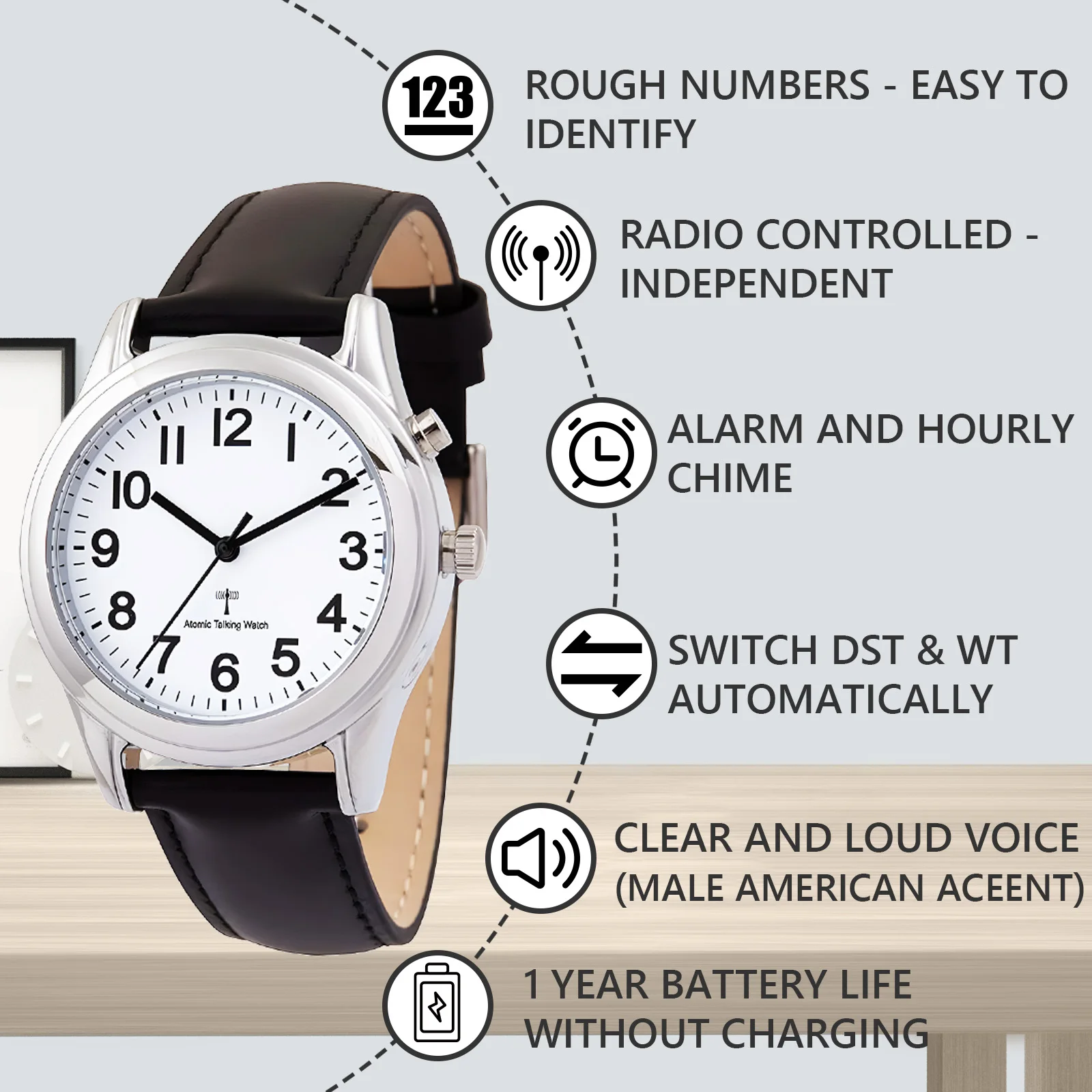 Hot selling Radio controlled Talking Watch with 2 button for Visually impaired, Elderly or Blind