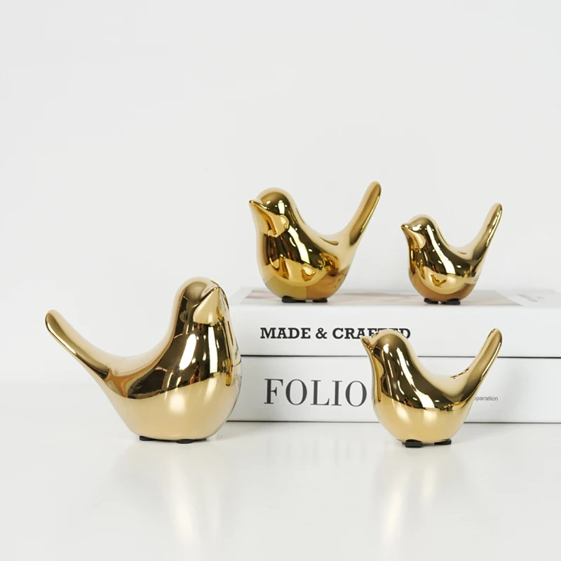 Simple modern ceramic animal gold crafts  bird Figurines ornaments home study living room office creative decorations