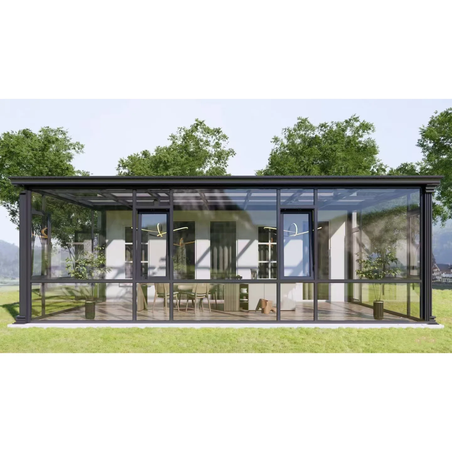 Orient Modern Design Aluminium Commercial Sunroom Free Standing Glass House for Outdoor Patio for Villas and Winter Gardens