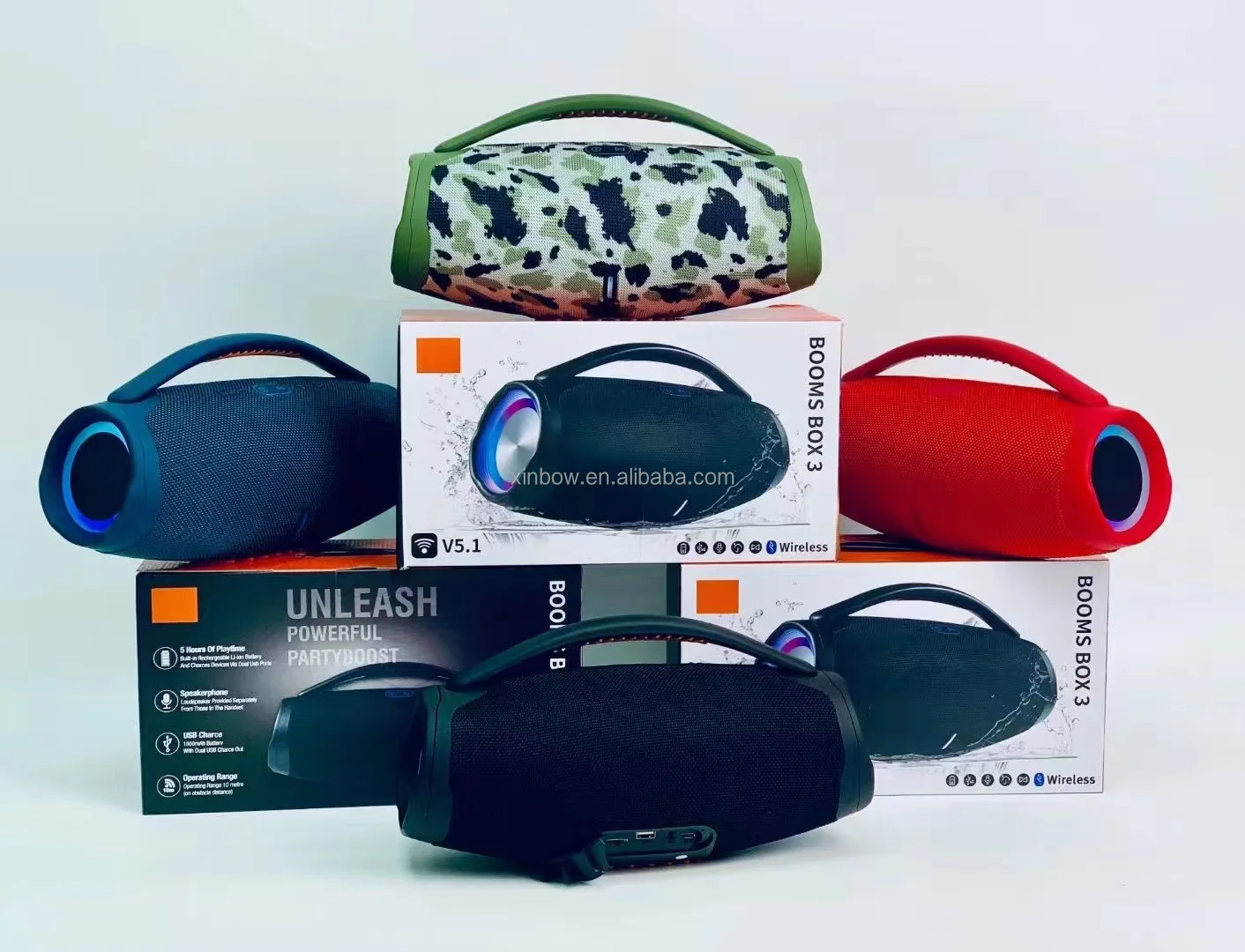 2025 Hot RGB LED Super Boombox 3-Speaker 20W Bass Wireless Portable BT Speakers Waterproof Handle for Home & Outdoor Parties