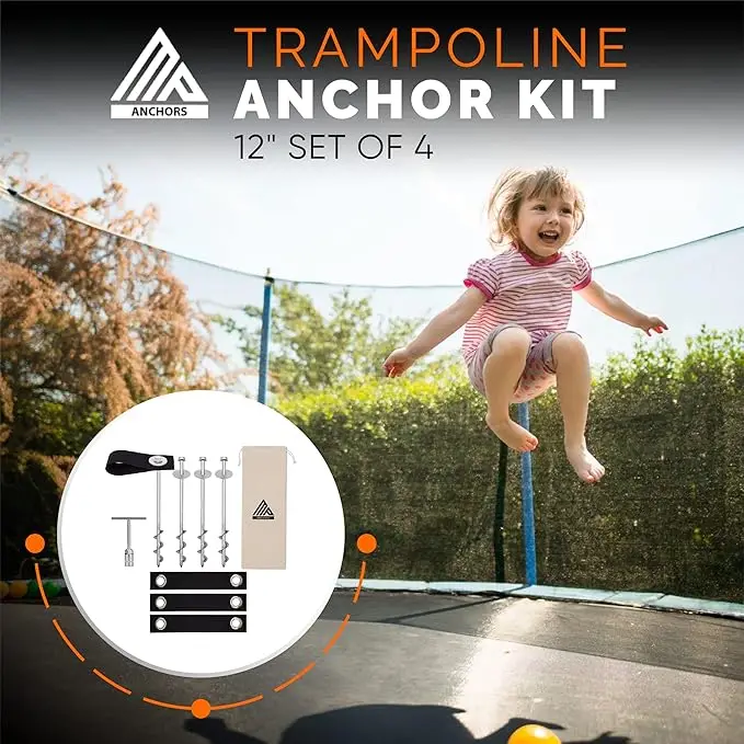 Trampoline wind pile black powder coated 4 shoulder straps-heavy ground anchor for camping tents-garden staples