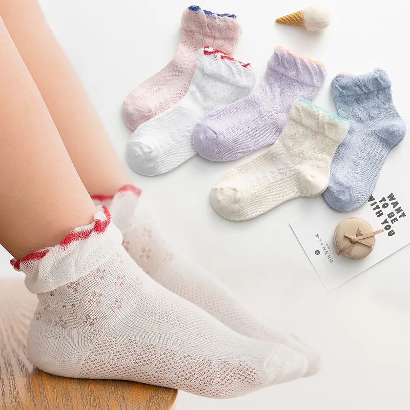Оптовая продажа, летние новые тонкие сетчатые квадратные детские носки, дышащие цветные детские короткие носки-трубы