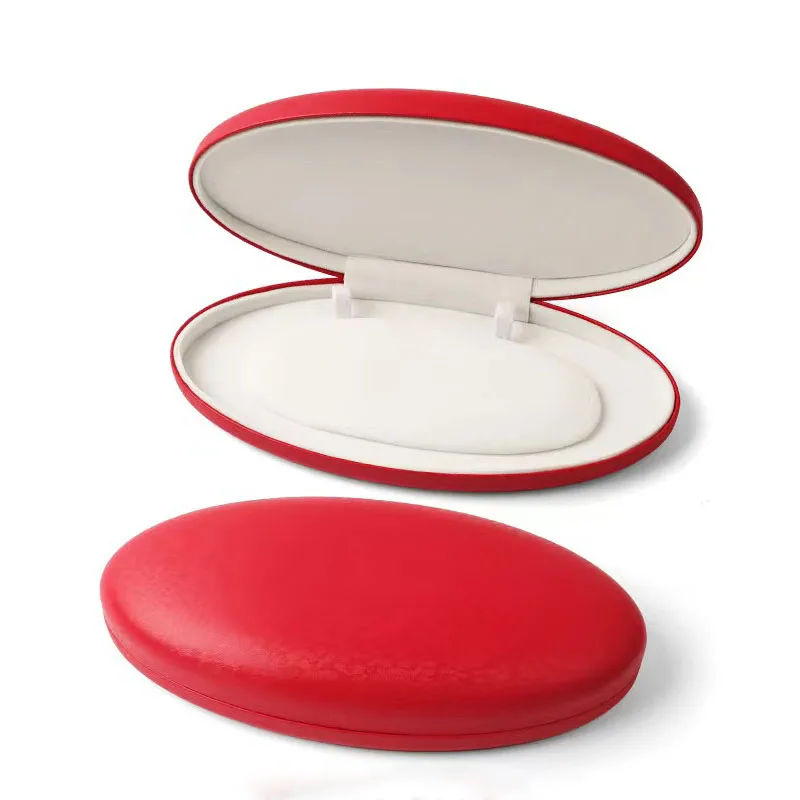 Ready to ship Pearl Box PU Leather Jewelry Storage Oval Shaped Pearl Packaging