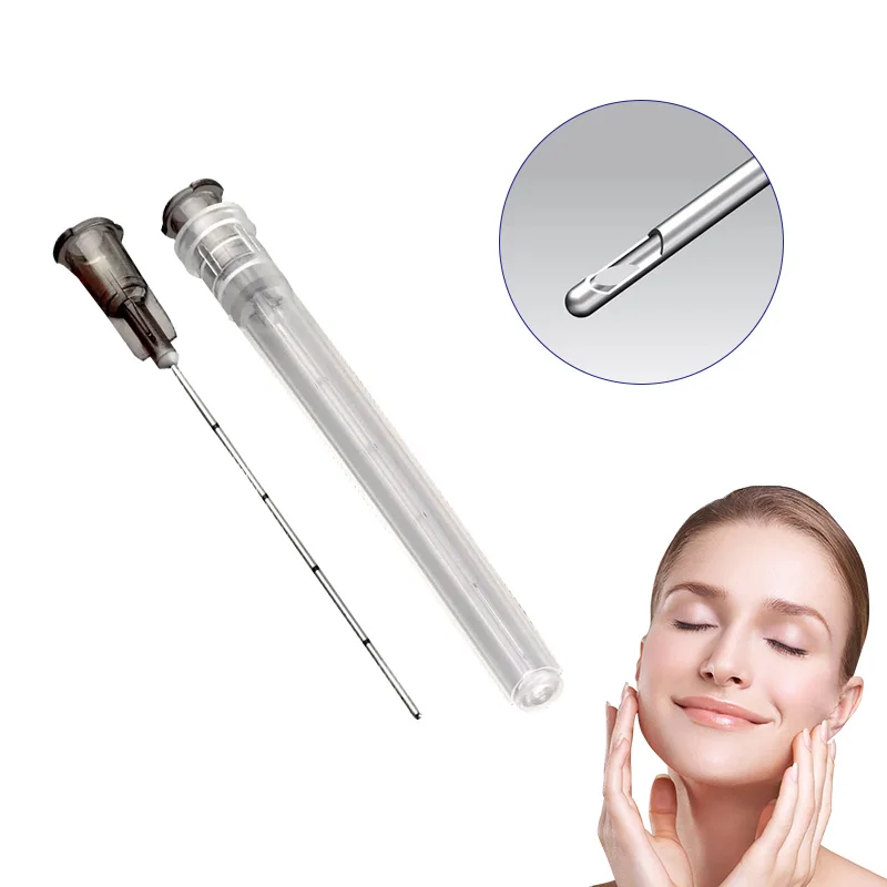 Custom service blunt tip syringe injector 18G 70mm needle R tip micro cannula for HA filler injection