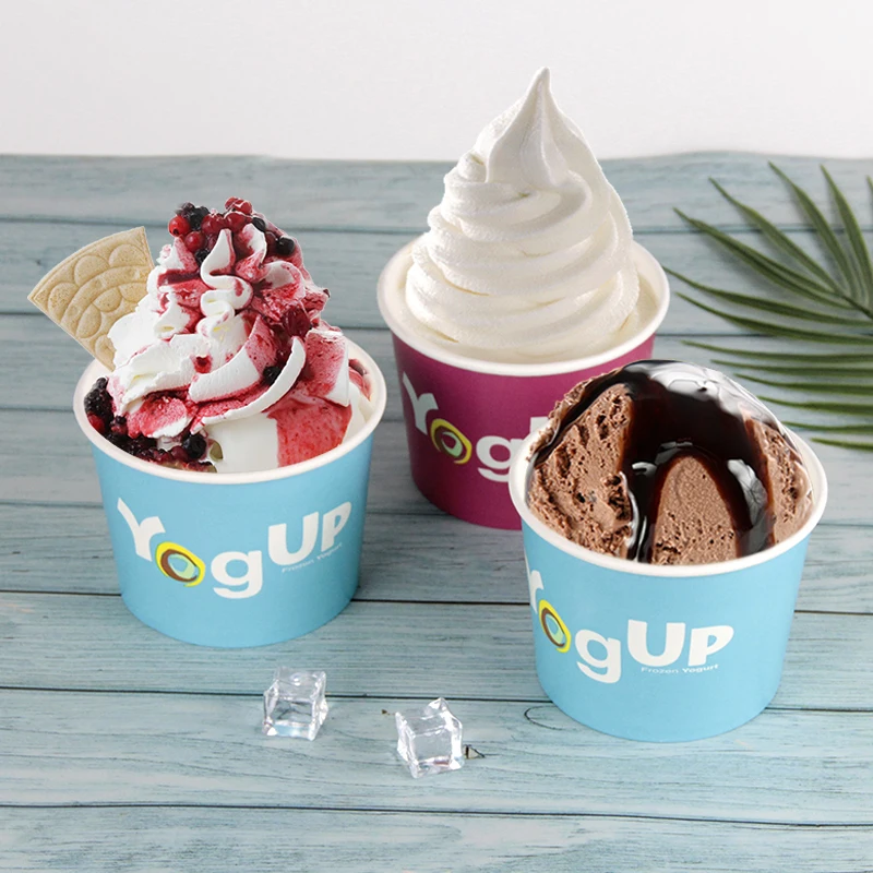 Factory direct sales 4oz 5oz 8oz Disposable customized paper sundae dessert ice cream cup with clear dome lid