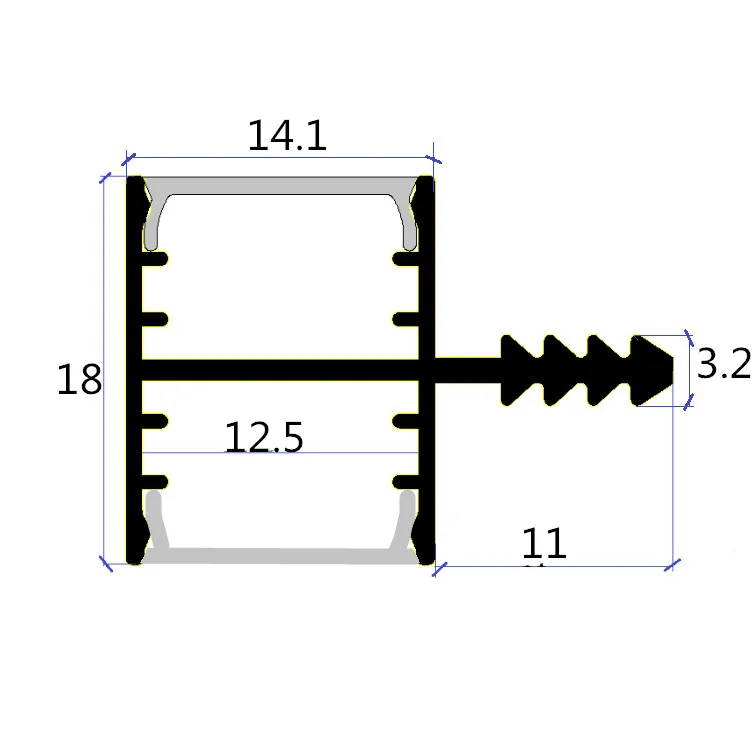 Aluminum LED Strip Profile Cabinet Decorative Double Head Recessed LED Extrusion Profile For LED Strip Light