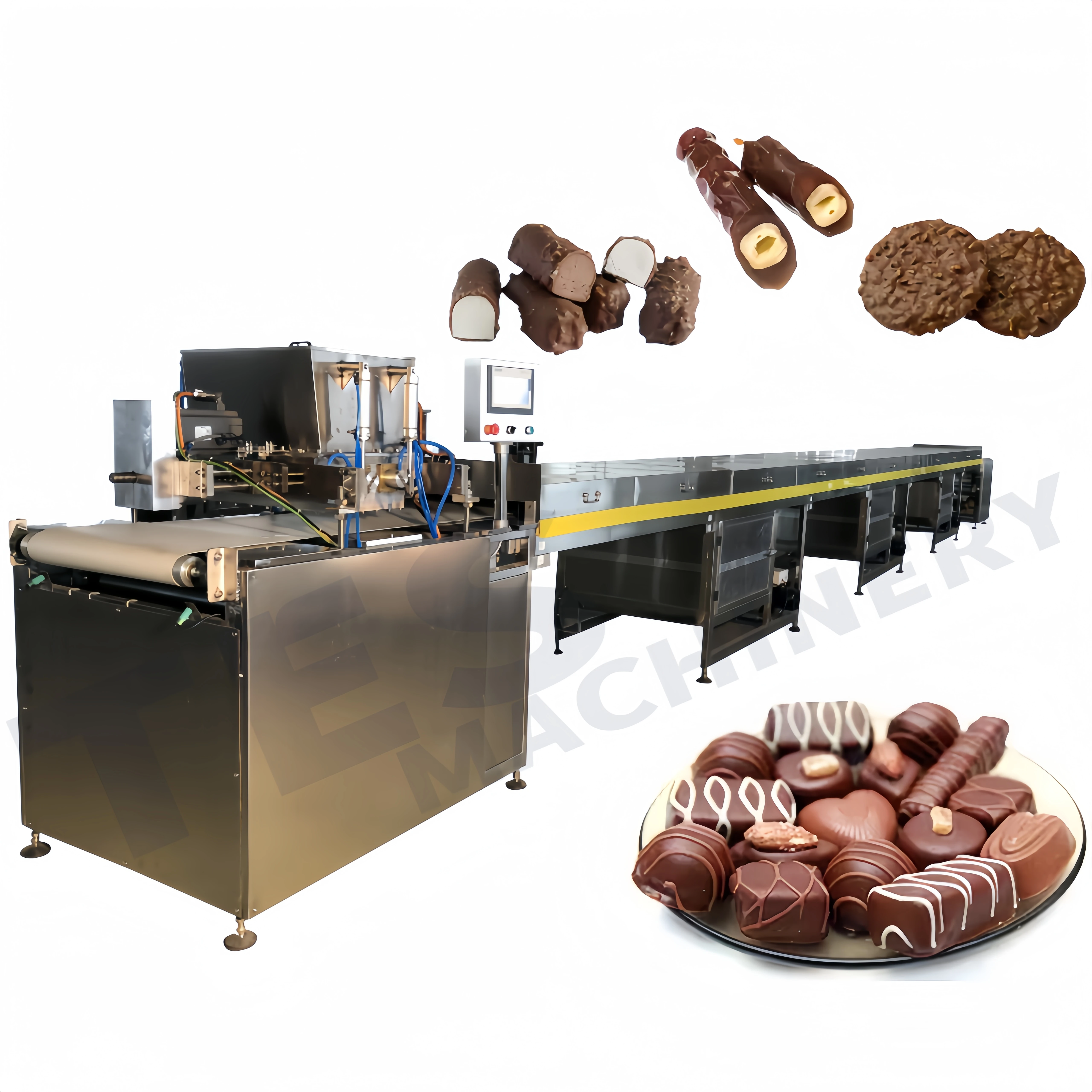 Automatic production machinery chocolate drip machine granular chocolate with cold aisle chocolate molding equipment