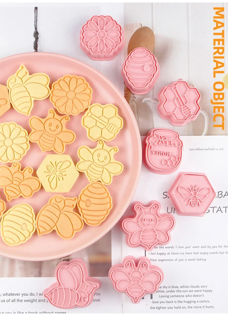 8Pcs/Set 3D Handmade Bee Honey Pot Honeybee Biscuit Molds Kitchen DIY Cake Baking Tools Bee Cookie Cutters Set