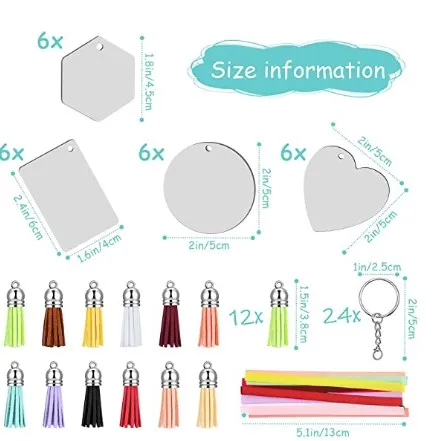 New Arrival Sublimation Blanks Round/Heart/Square/Rectangle Shape MDF Key Chain With Tassel For Gifts