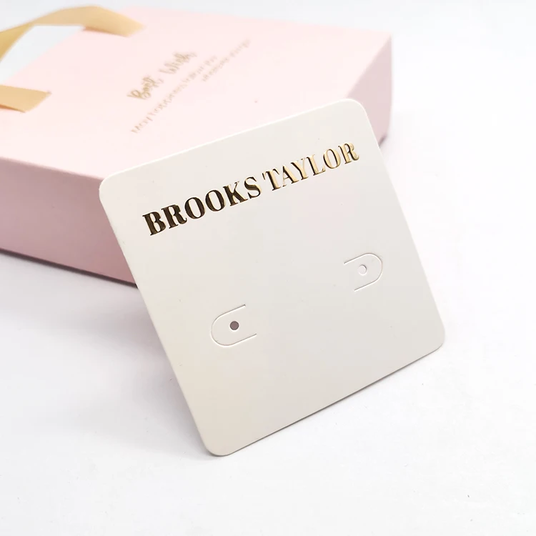 Custom 3D Blind Embossed White Recycled Paper Jewelry Card Earrings Display Card With LOGO
