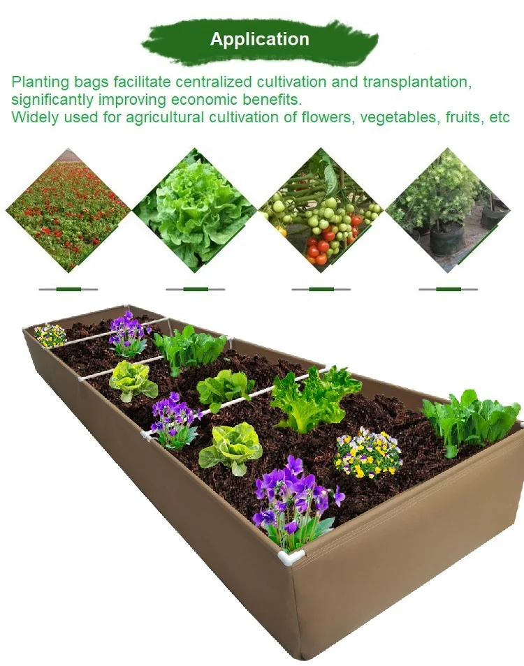 8ft x 4ft Breathable Fabric Felt Raised Garden Bed Air Fabric Grow Bed with PVC Pipe & Trellis Air Water Retaining Easy Assemble