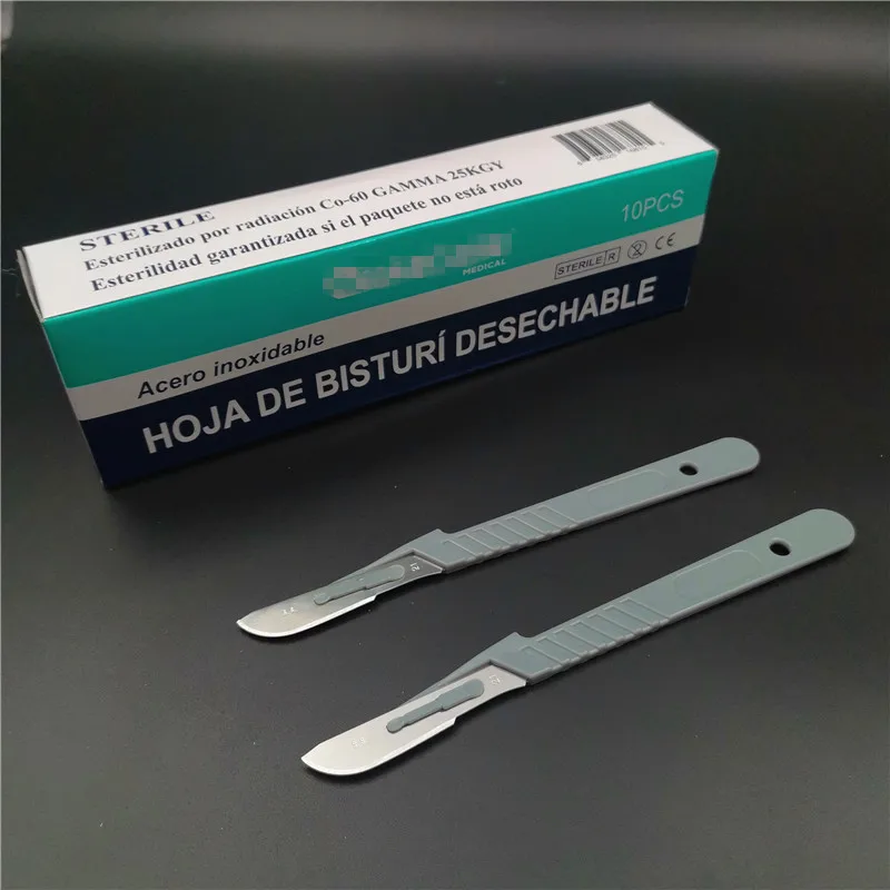 Disposable Medical Sterile Surgical Stainless Steel Scalpel Blade with Grey Plastic Handle NO. 21