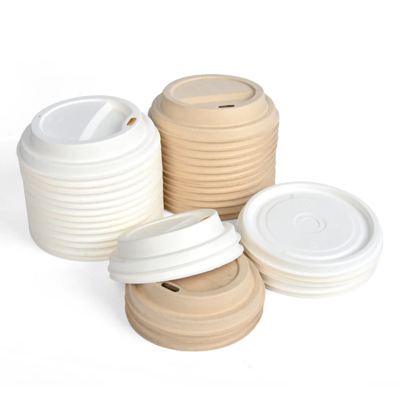 Biodegradable Disposable Composable Lid For Pulp Paper Lid 80 90mm Bagasse Coffee Cup Pulp Lids Cover