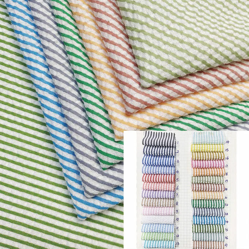 Wholesale custom double faced 100% polyester stripe crinkle seersucker dress fabric for garment, shirt, dress