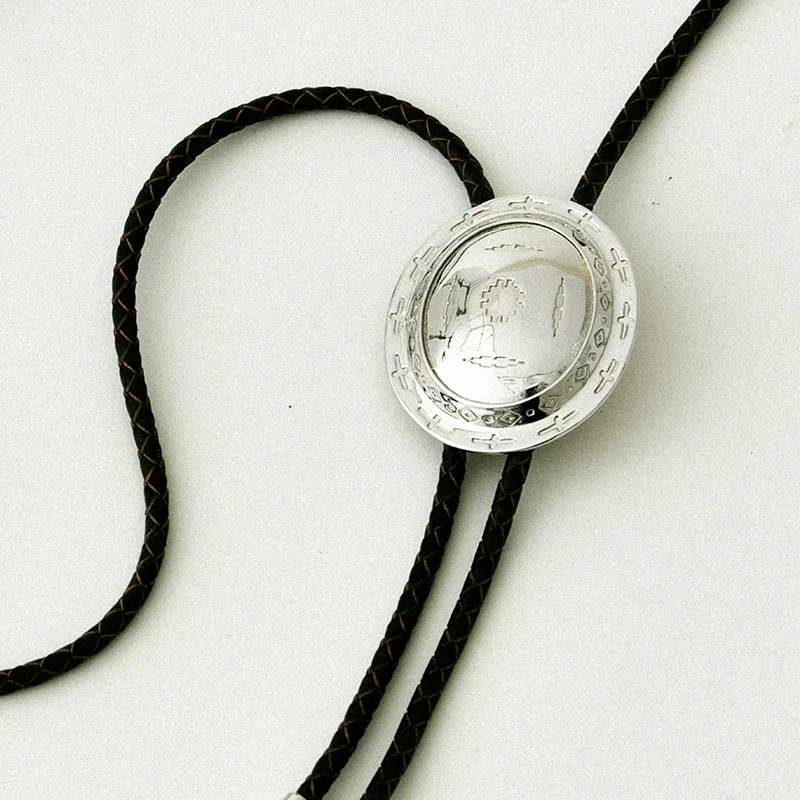 Daidan Environmental Brass Shield Leather Rope Sweater Chain Adjustable Boho Bolo Tie Necklace