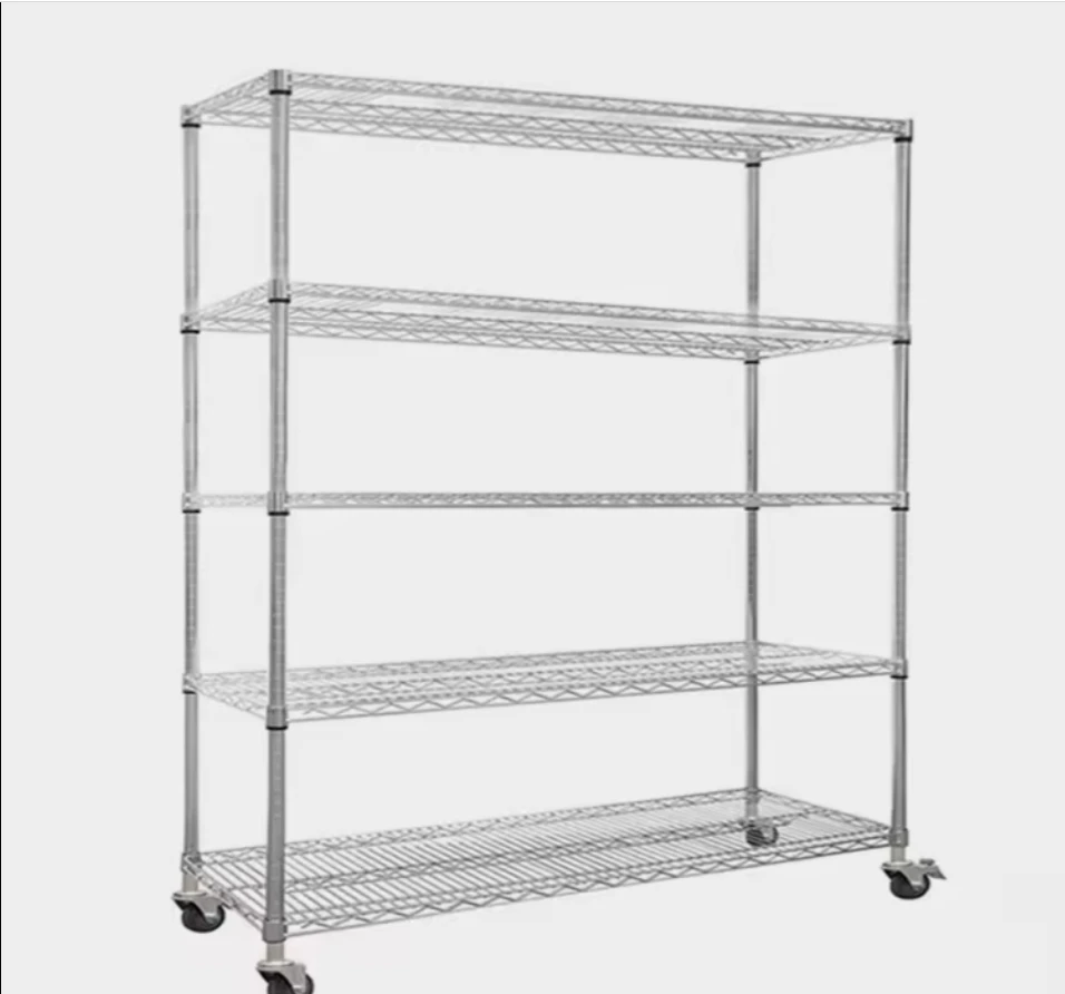 5 Tier Chrome Metal Carbon Steel Shelf Storage Shelves Wire Mesh Shelving Rack for Household Kitchen