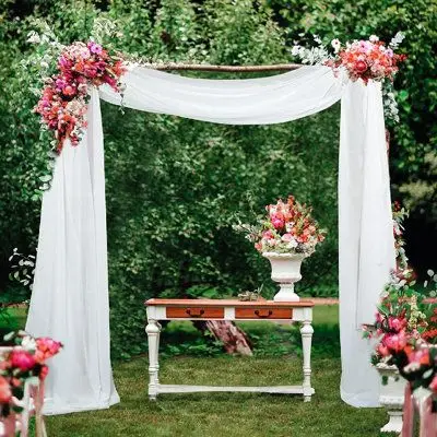 Wholesale dusty rose chiffon drape curtains wedding ceiling arch drapes