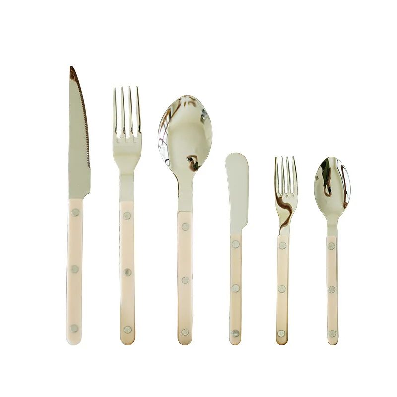 Ivory white mirror stainless steel Western tableware set steak knife fork spoon Home hotel dessert spork spoon