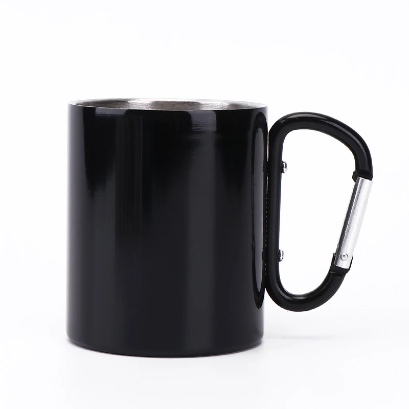 Wholesale Carabiner Hiking Camping Cup Traveling Climbing Black Mug With Handle Metal Travel Coffee Cup