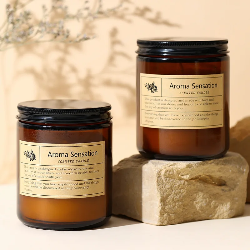 Soy Wax Private Label 200g Amber Glass Jar Scented Candle Natural Soy Wax with Floral Pattern for Home Decoration
